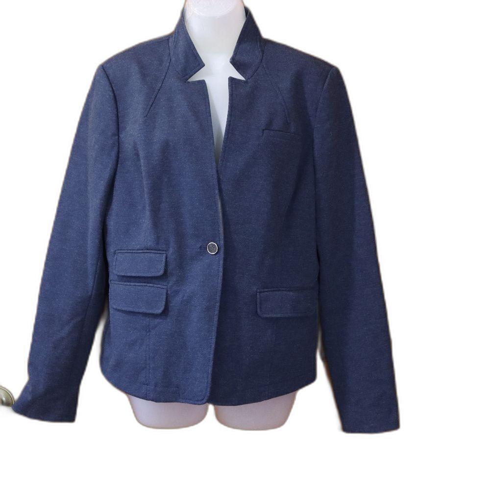 Banana Republic Blue 1 Button Chic Career Equestrian Blazer Jacket 14